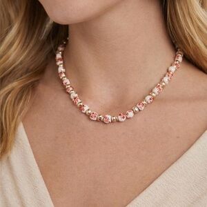 Francesca’s Floral Beaded Necklace Pink White Gold Tone Boutique NWT